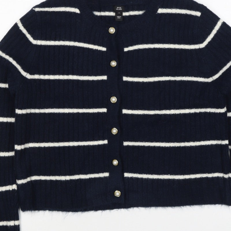 River Island Women’s Blue Stripe Button Cardigan M Long Sleeve Knit