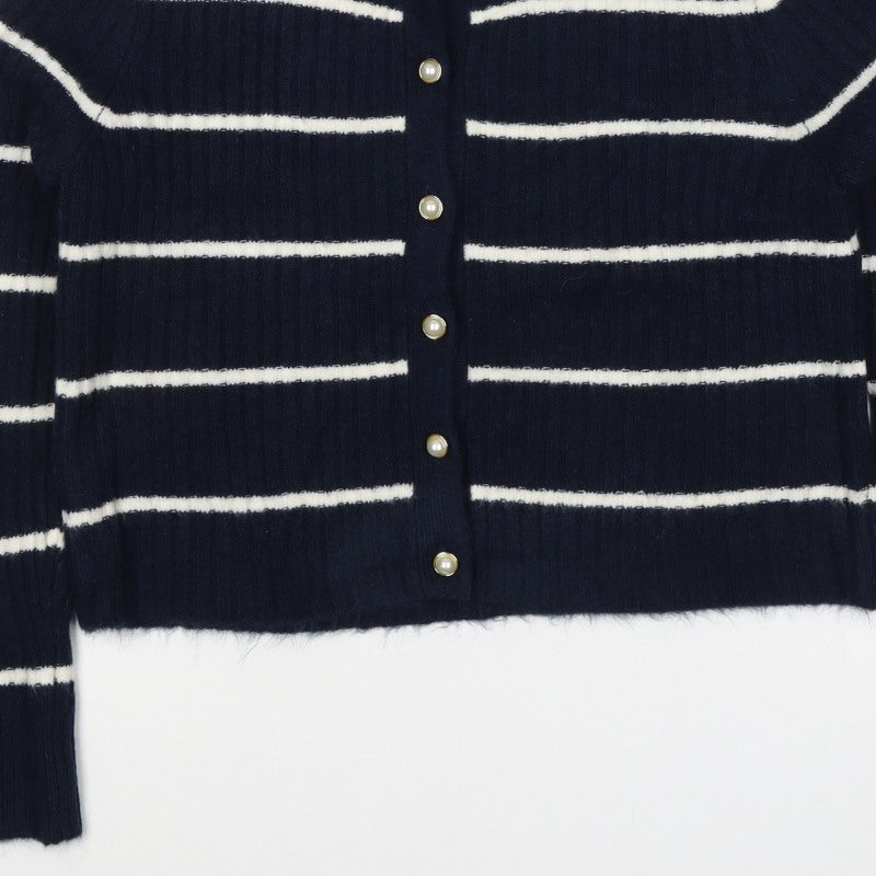 River Island Women’s Blue Stripe Button Cardigan M Long Sleeve Knit