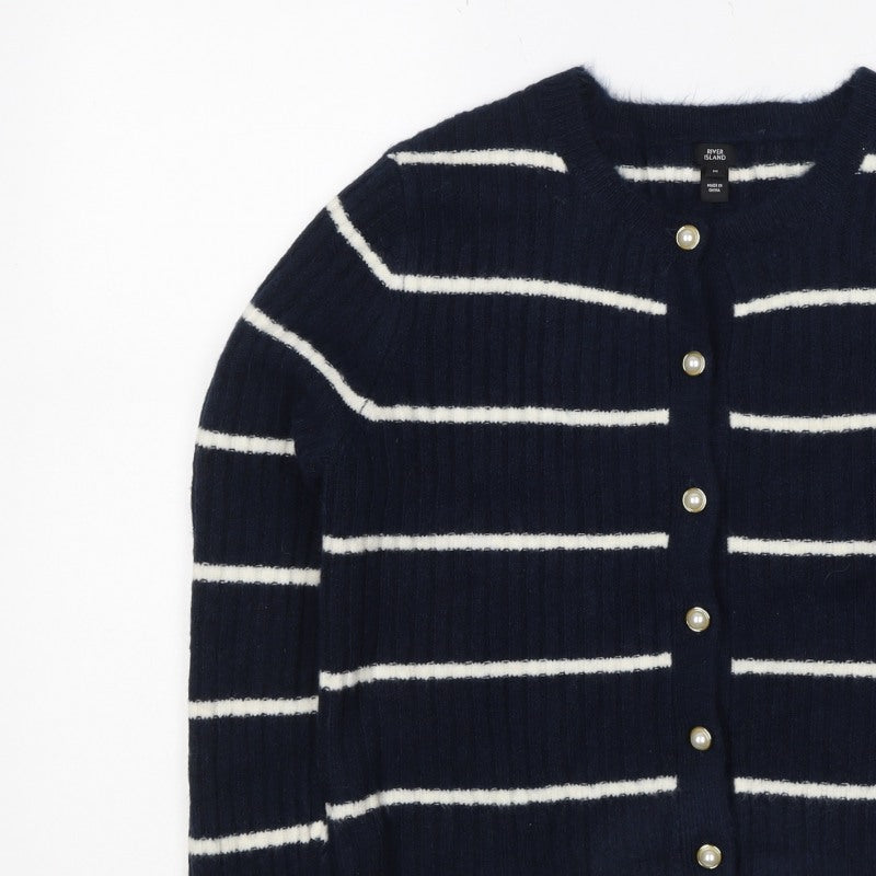 River Island Women’s Blue Stripe Button Cardigan M Long Sleeve Knit