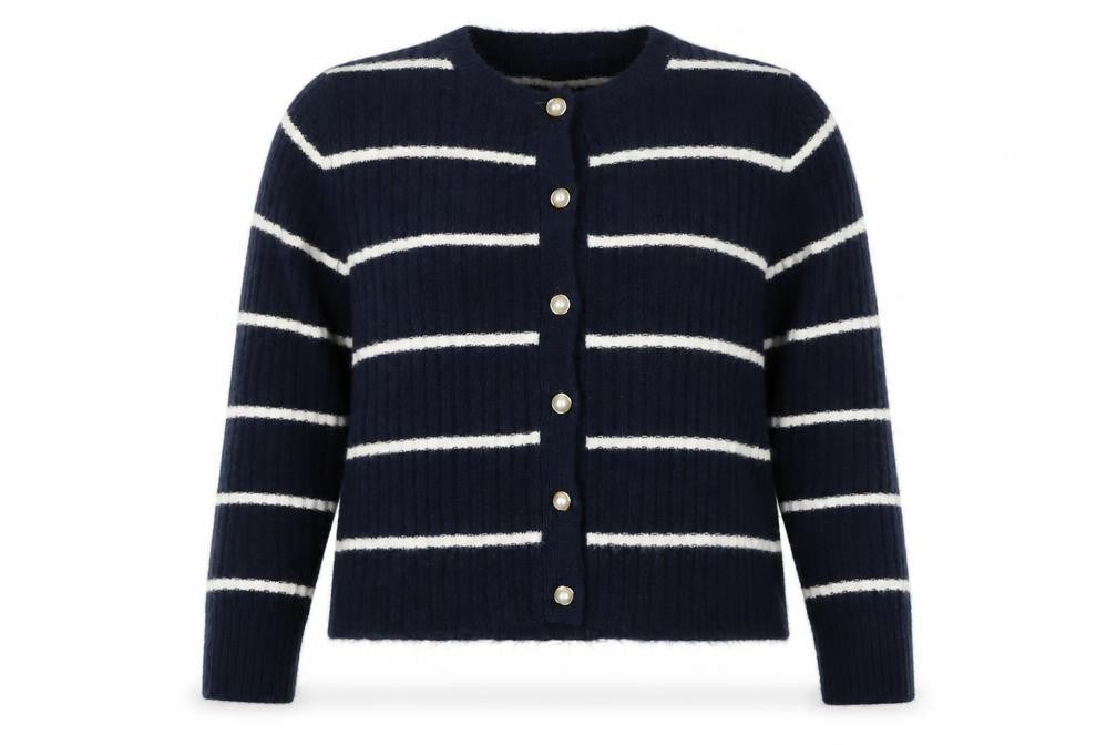River Island Women’s Blue Stripe Button Cardigan M Long Sleeve Knit