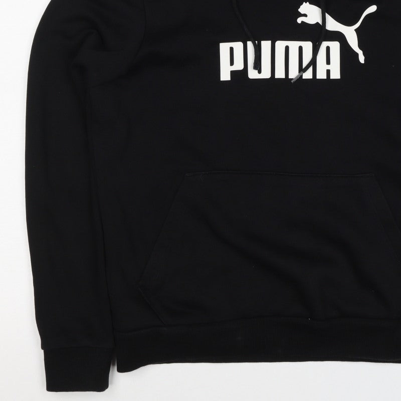 Puma Women’s Black Logo Pullover Hoodie UK 16 Hooded Cotton Blend