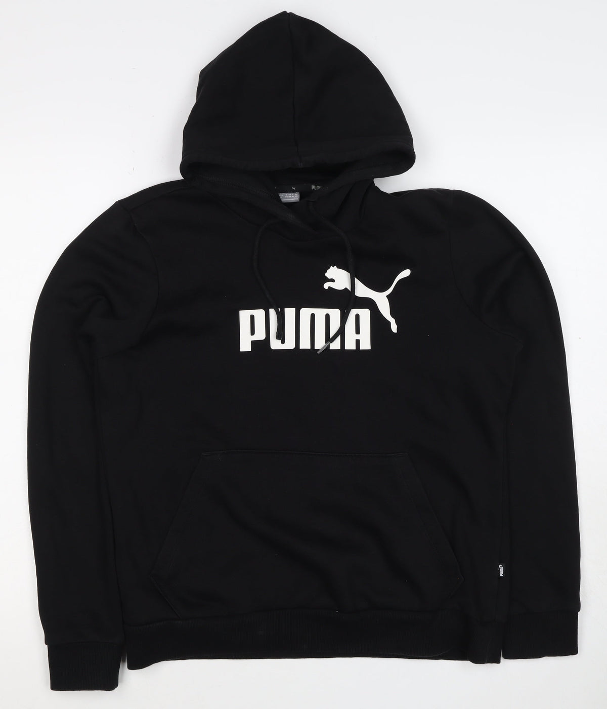 Puma Women’s Black Logo Pullover Hoodie UK 16 Hooded Cotton Blend