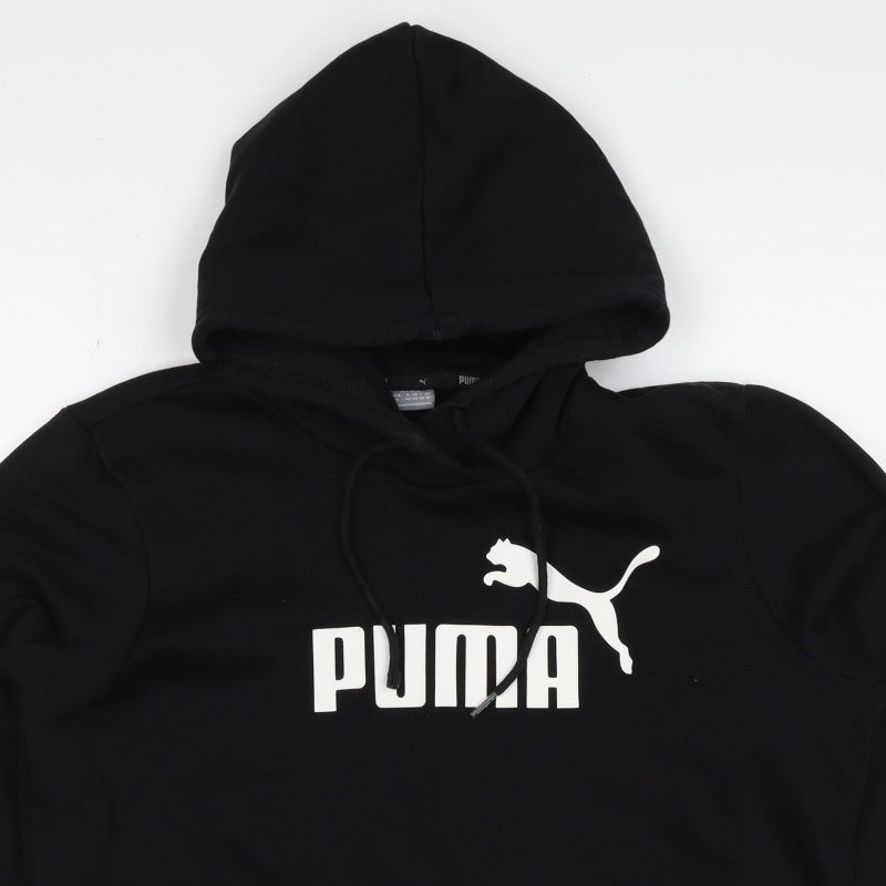 Puma Women’s Black Logo Pullover Hoodie UK 16 Hooded Cotton Blend