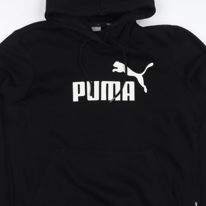 Puma Women’s Black Logo Pullover Hoodie UK 16 Hooded Cotton Blend