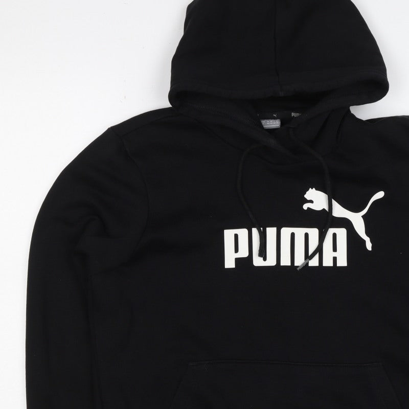 Puma Women’s Black Logo Pullover Hoodie UK 16 Hooded Cotton Blend