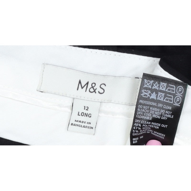 Marks and Spencer Women Black Size 12 Long Bootcut Tailored Trousers