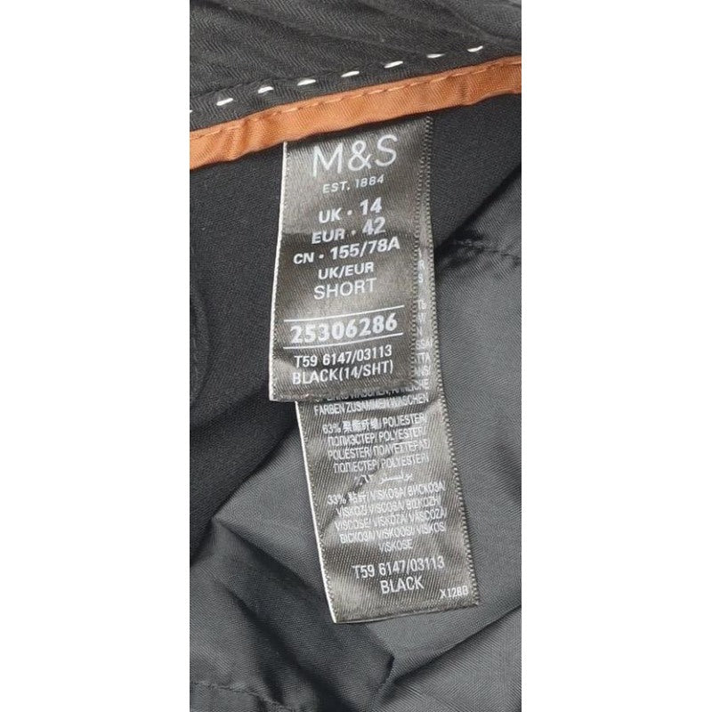 Marks & Spencer Womens Black UK 14 Short Tailored Straight Trousers