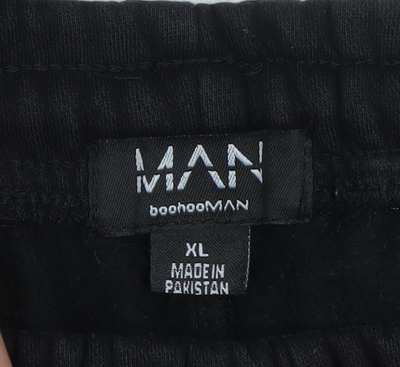 boohooMAN Men's Black XL Logo Jogger Sweatpants Elastic Waist