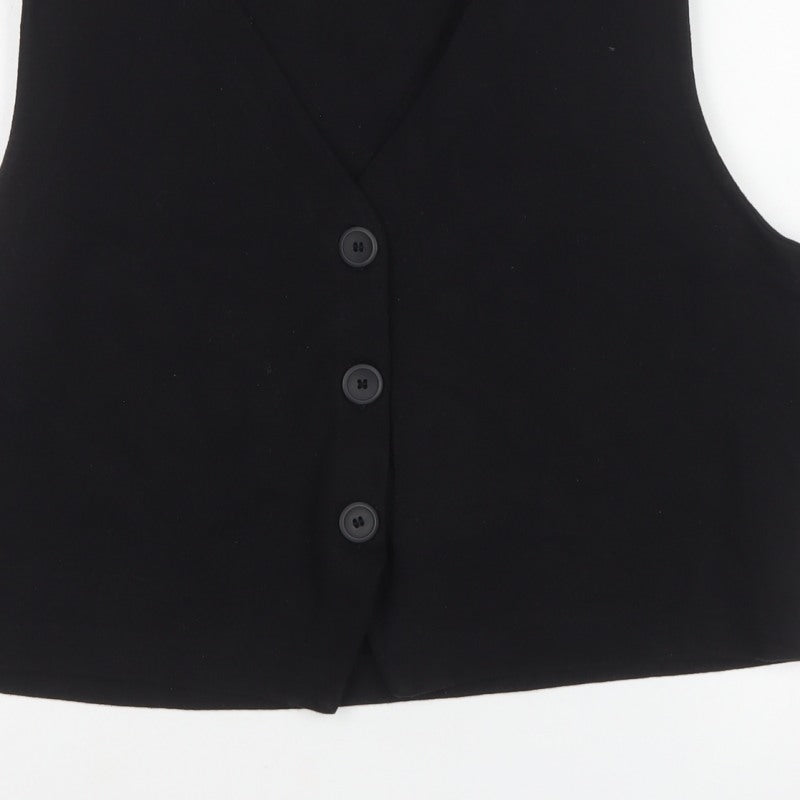 H&M Women Black 2XL Cropped V-Neck Button Front Tank Top