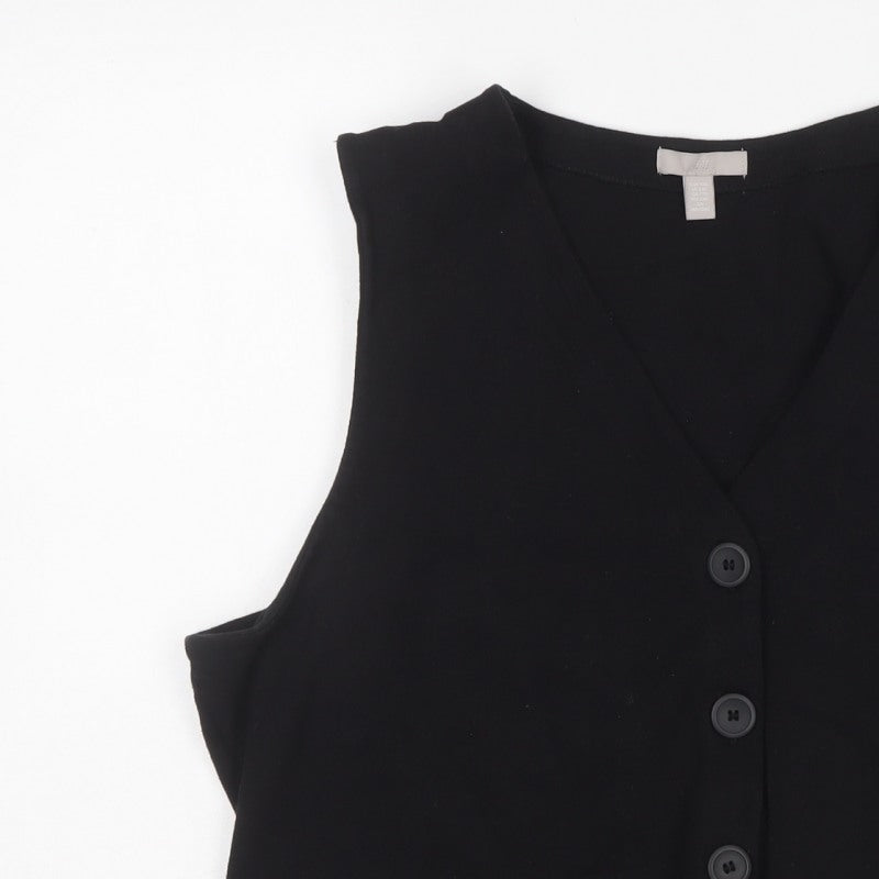 H&M Women Black 2XL Cropped V-Neck Button Front Tank Top