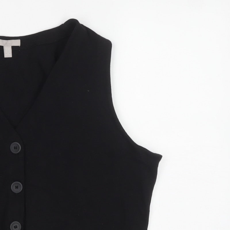 H&M Women Black 2XL Cropped V-Neck Button Front Tank Top