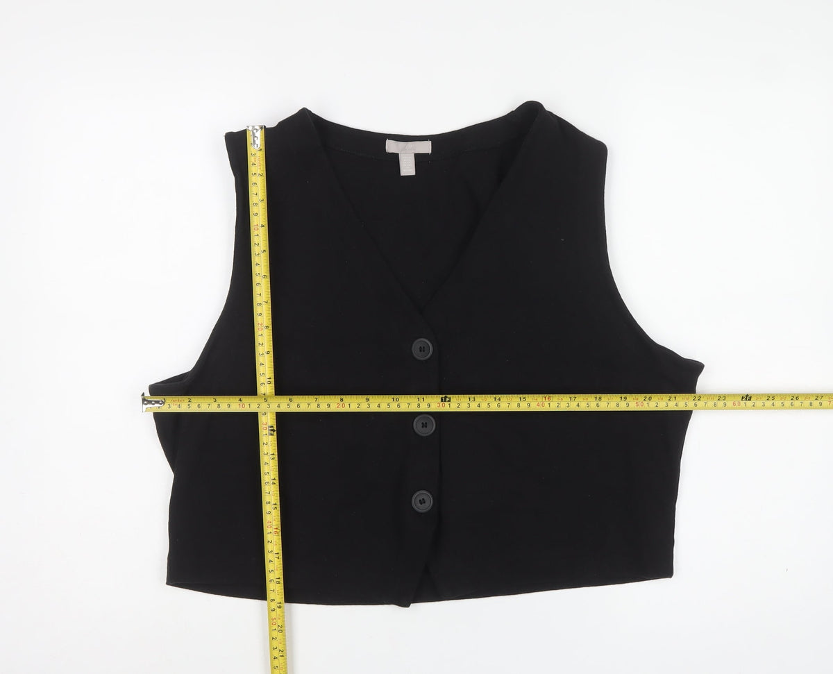 H&M Women Black 2XL Cropped V-Neck Button Front Tank Top