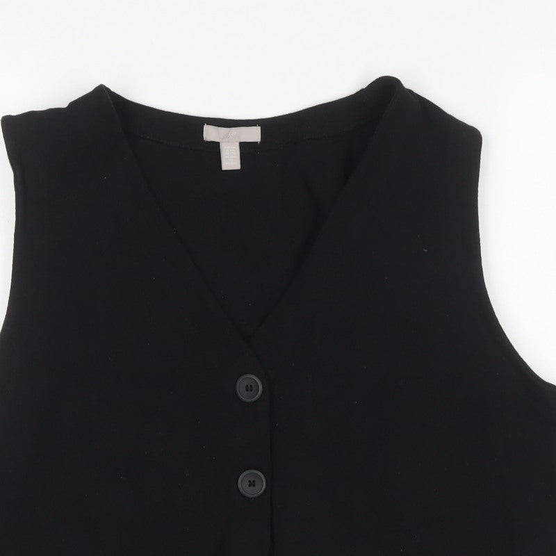 H&M Women Black 2XL Cropped V-Neck Button Front Tank Top