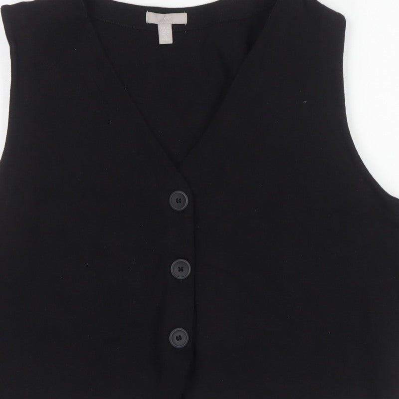 H&M Women Black 2XL Cropped V-Neck Button Front Tank Top