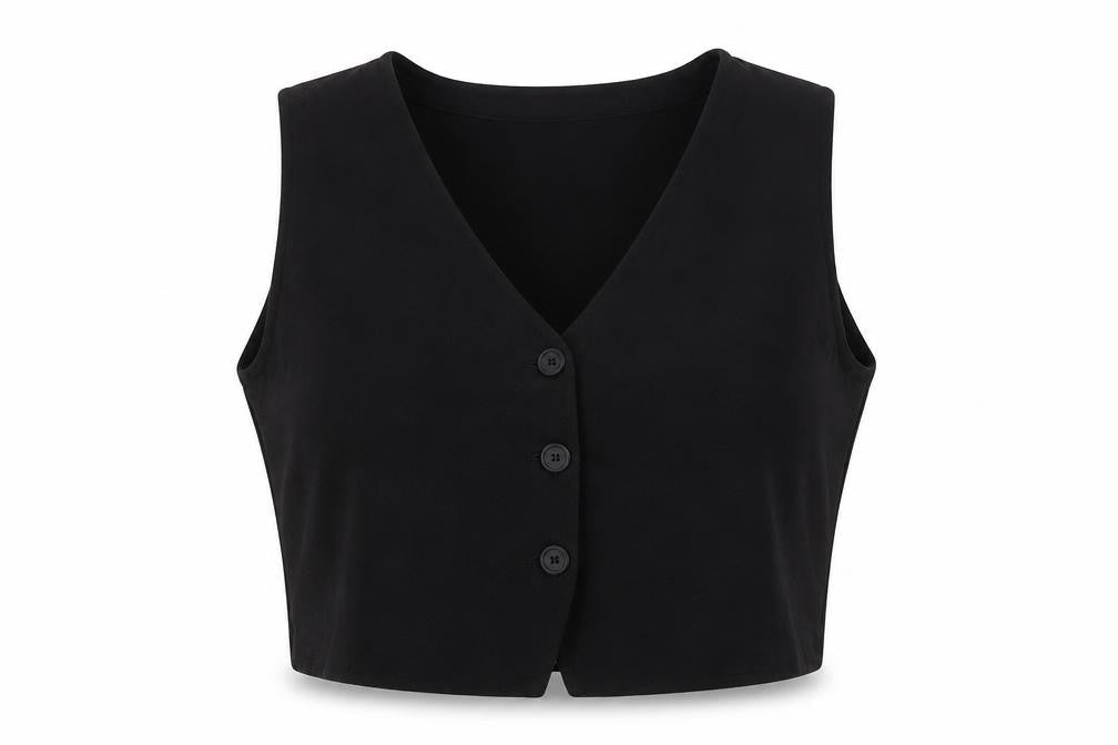 H&M Women Black 2XL Cropped V-Neck Button Front Tank Top