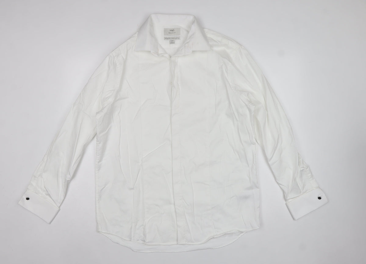 Marks and Spencer Men’s White 16.5 Regular Fit Cotton Formal Dress Shirt