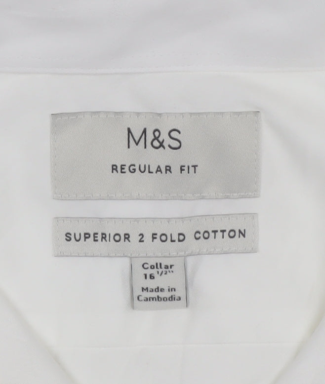 Marks and Spencer Men’s White 16.5 Regular Fit Cotton Formal Dress Shirt
