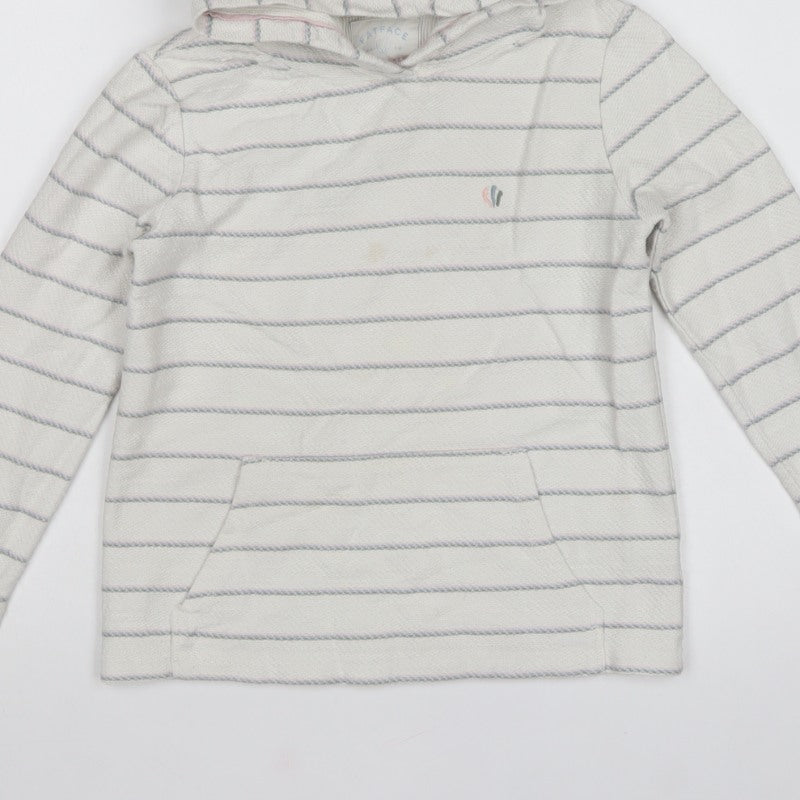 FatFace Girls White Striped Pullover Hoodie Age 9-10 Cotton