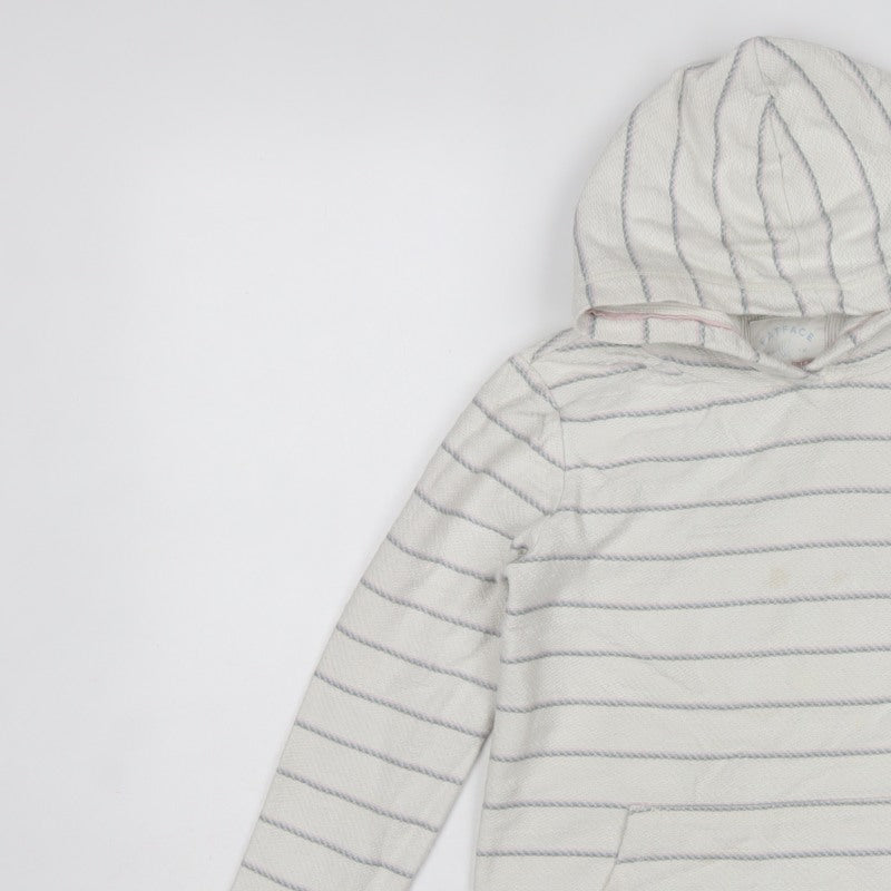 FatFace Girls White Striped Pullover Hoodie Age 9-10 Cotton