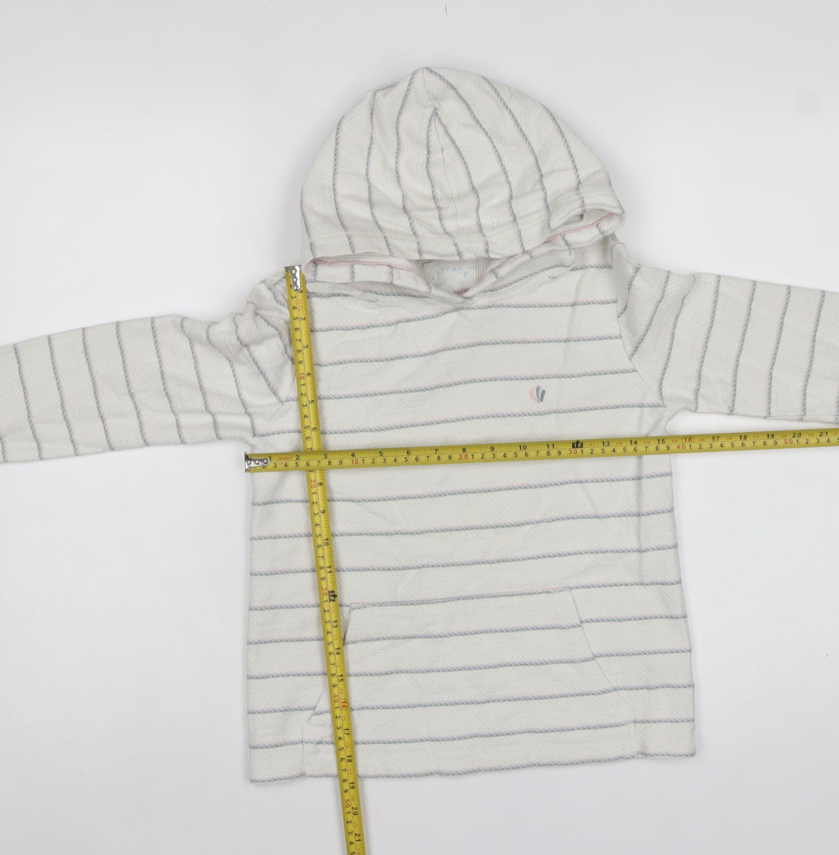 FatFace Girls White Striped Pullover Hoodie Age 9-10 Cotton