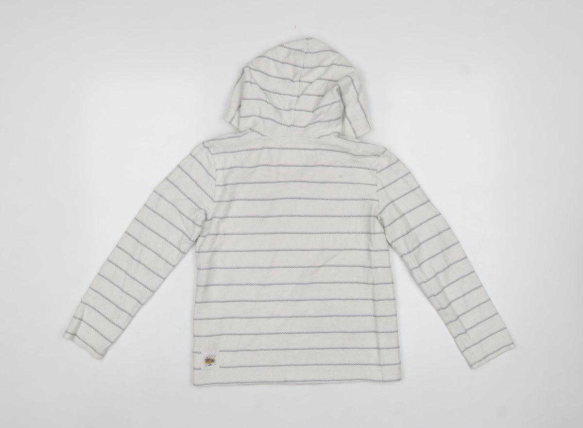 FatFace Girls White Striped Pullover Hoodie Age 9-10 Cotton