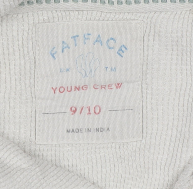 FatFace Girls White Striped Pullover Hoodie Age 9-10 Cotton