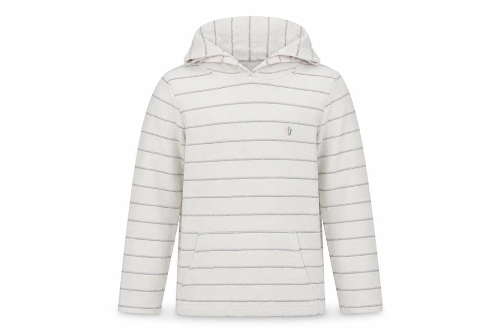 FatFace Girls White Striped Pullover Hoodie Age 9-10 Cotton
