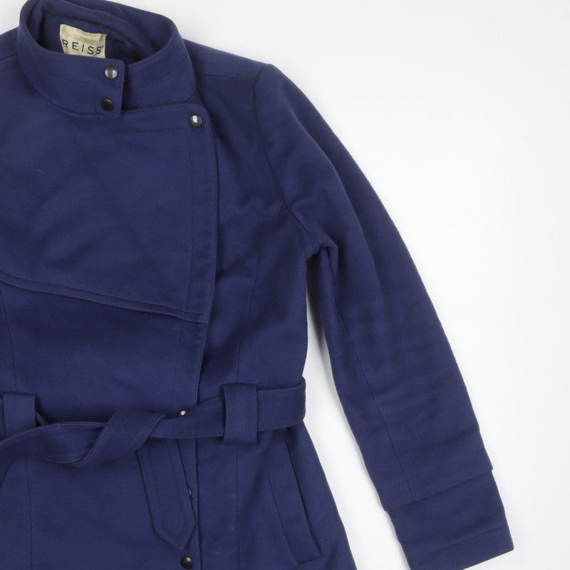 Reiss Women's Blue L Wool Cashmere Military Belted Jacket