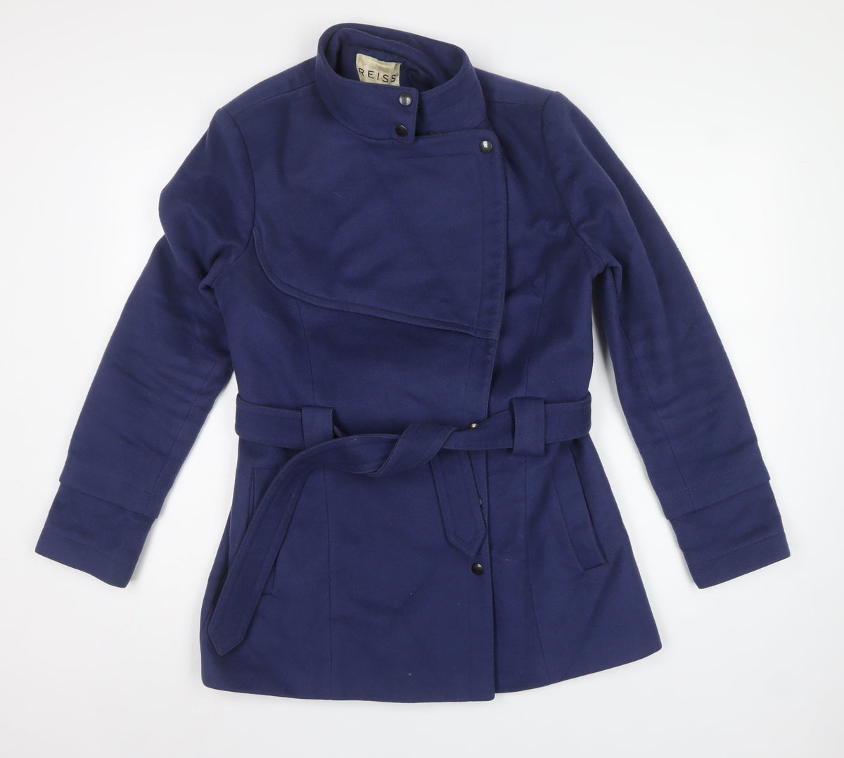 Reiss Women's Blue L Wool Cashmere Military Belted Jacket
