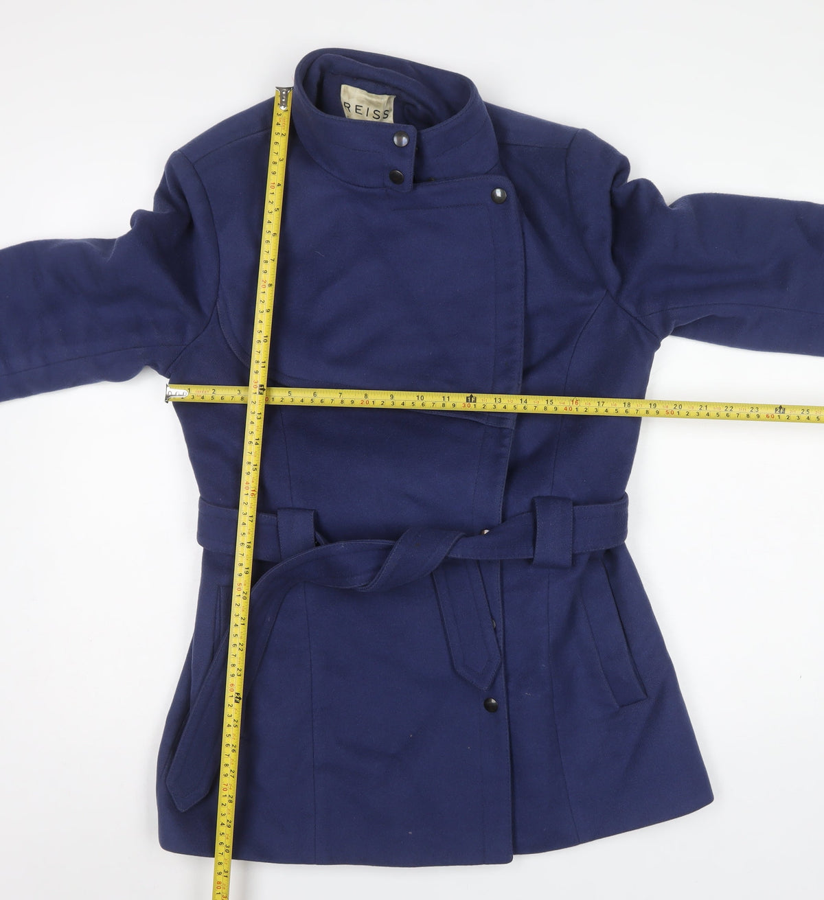 Reiss Women's Blue L Wool Cashmere Military Belted Jacket