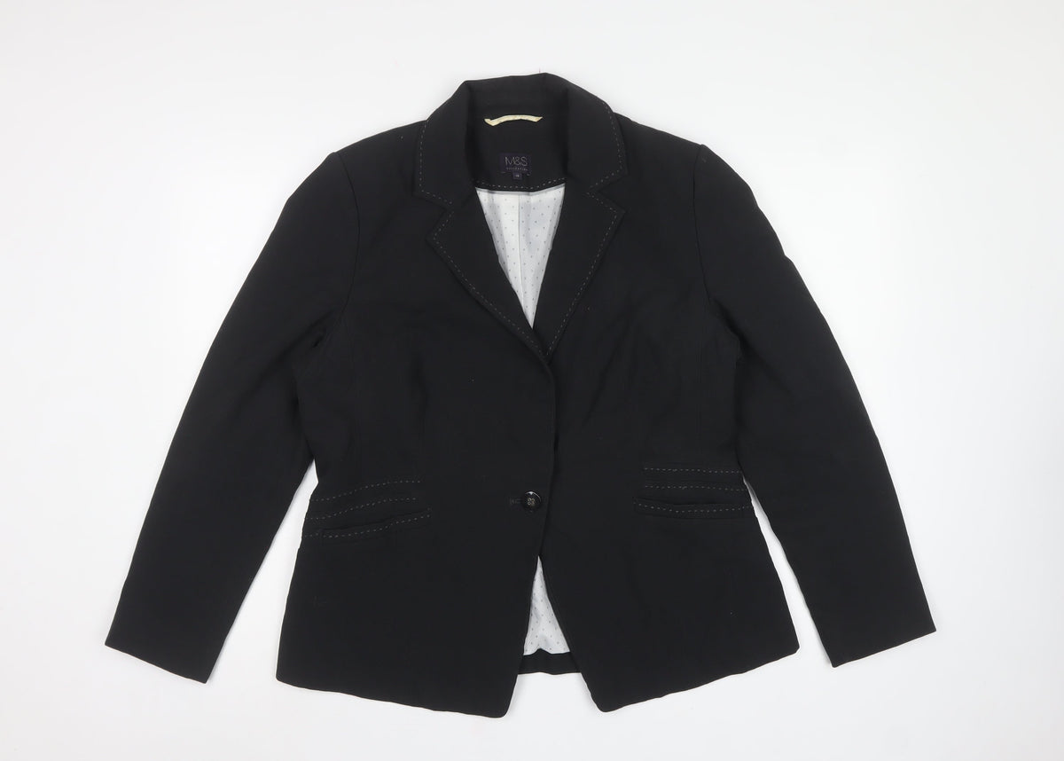 Marks and Spencer Women Black UK 16 Tailored Single-Breasted Blazer