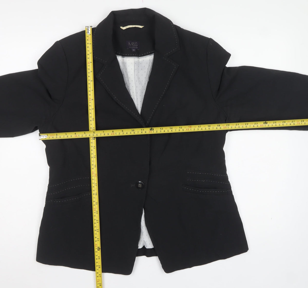 Marks and Spencer Women Black UK 16 Tailored Single-Breasted Blazer