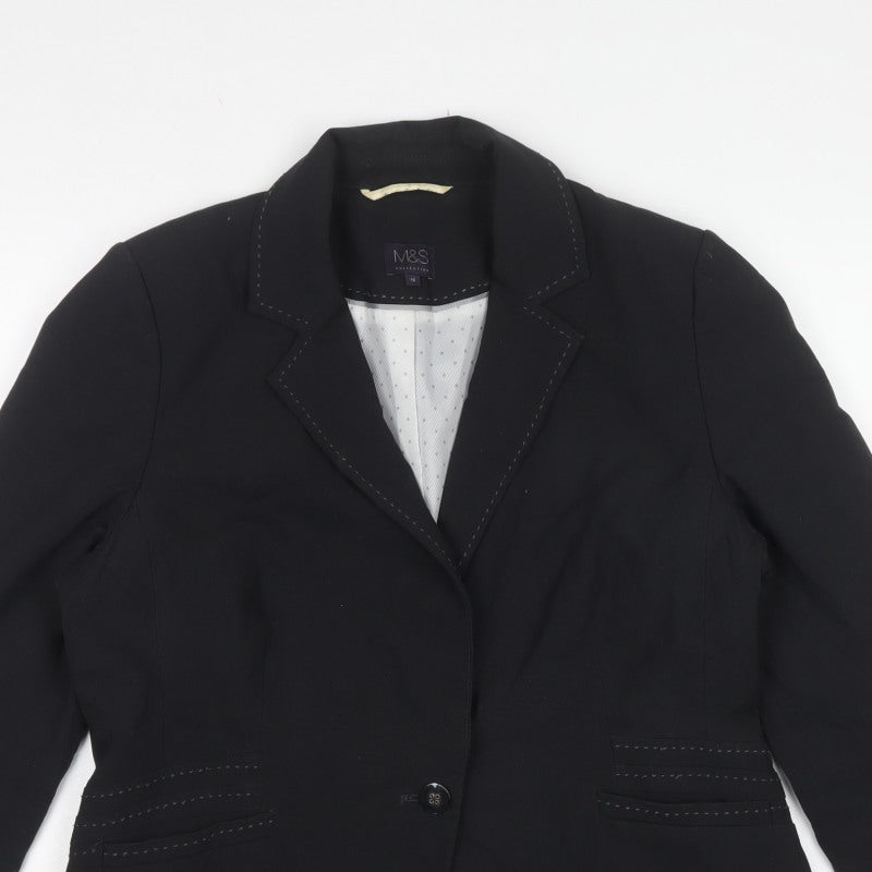 Marks and Spencer Women Black UK 16 Tailored Single-Breasted Blazer