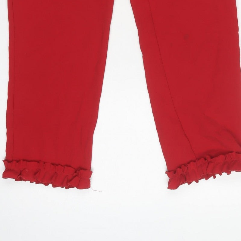 River Island Women’s Red Size 6 High Rise Ruffle Trousers