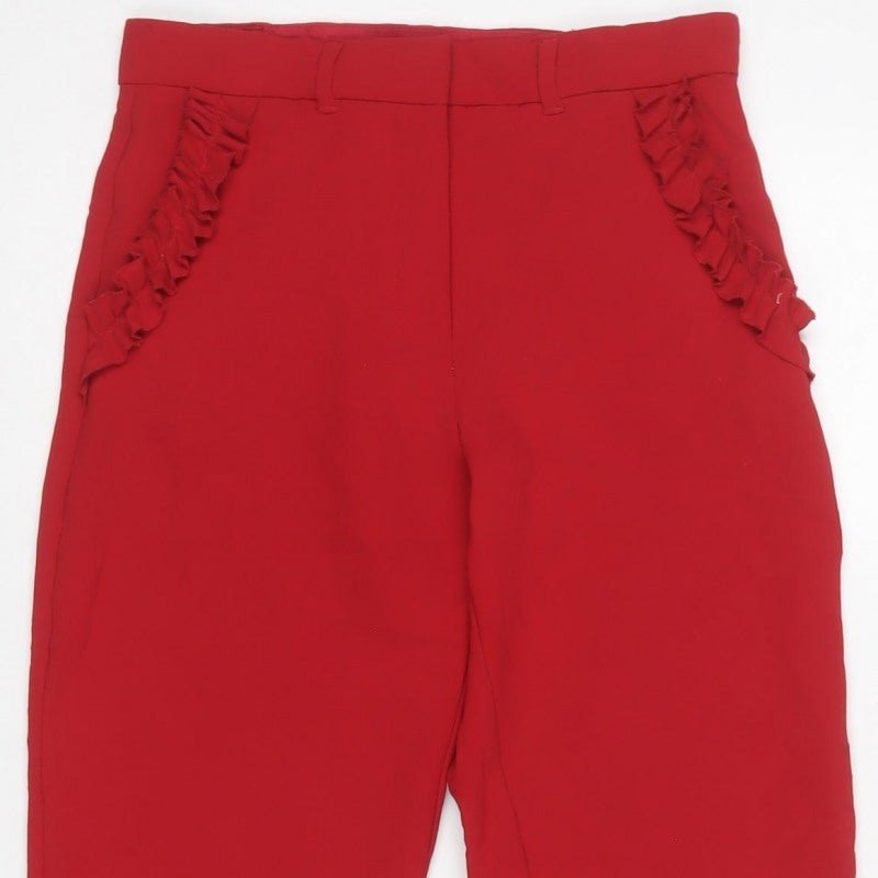River Island Women’s Red Size 6 High Rise Ruffle Trousers