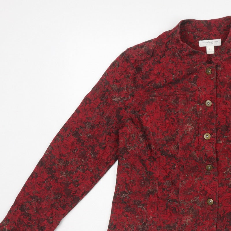 Christopher & Banks Women Red Floral Jacket Petite L Button