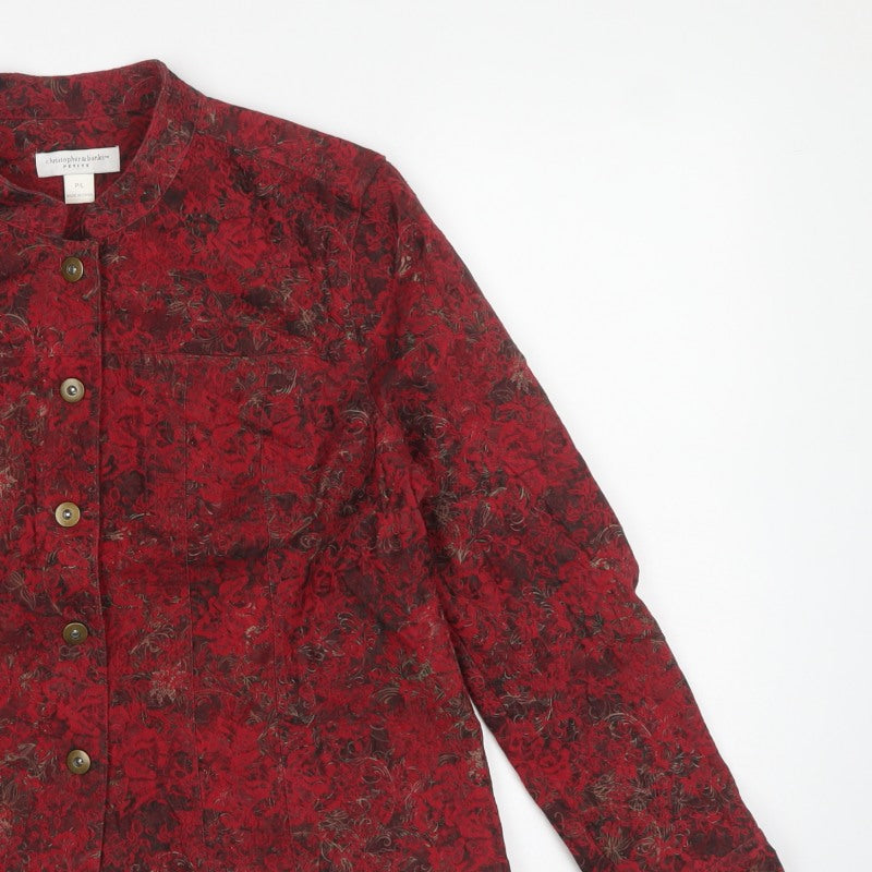 Christopher & Banks Women Red Floral Jacket Petite L Button