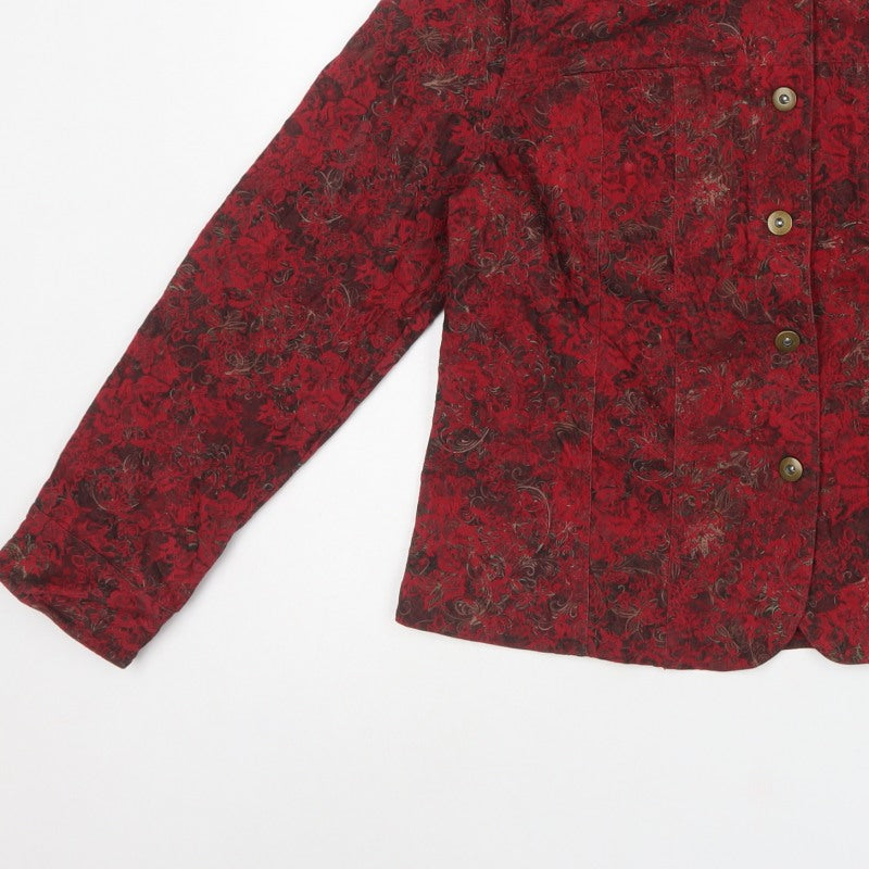 Christopher & Banks Women Red Floral Jacket Petite L Button