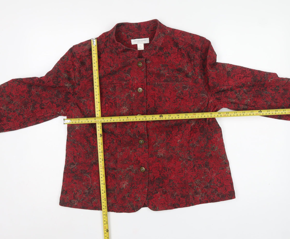 Christopher & Banks Women Red Floral Jacket Petite L Button