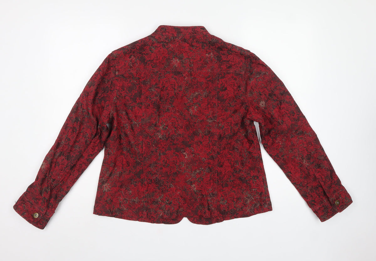 Christopher & Banks Women Red Floral Jacket Petite L Button