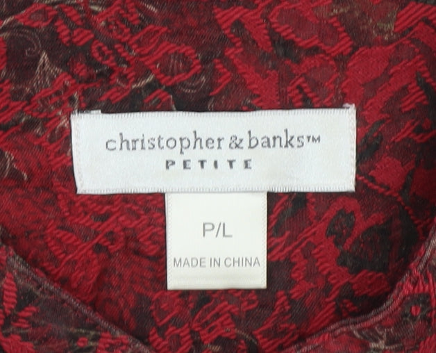 Christopher & Banks Women Red Floral Jacket Petite L Button