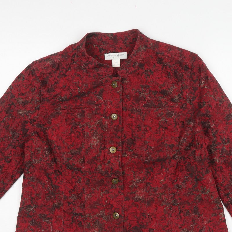 Christopher & Banks Women Red Floral Jacket Petite L Button