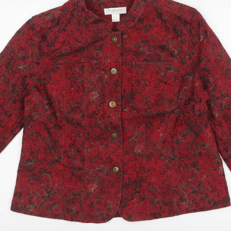Christopher & Banks Women Red Floral Jacket Petite L Button