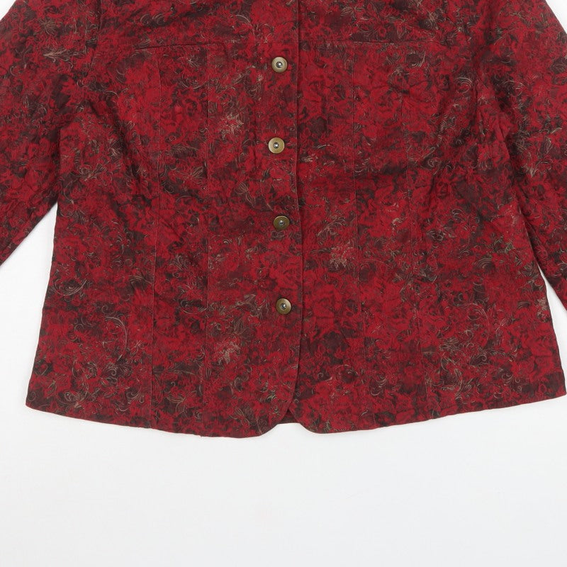 Christopher & Banks Women Red Floral Jacket Petite L Button