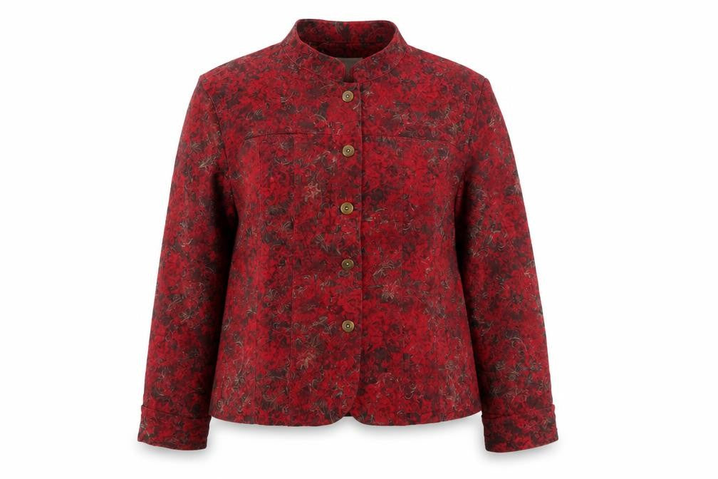 Christopher & Banks Women Red Floral Jacket Petite L Button