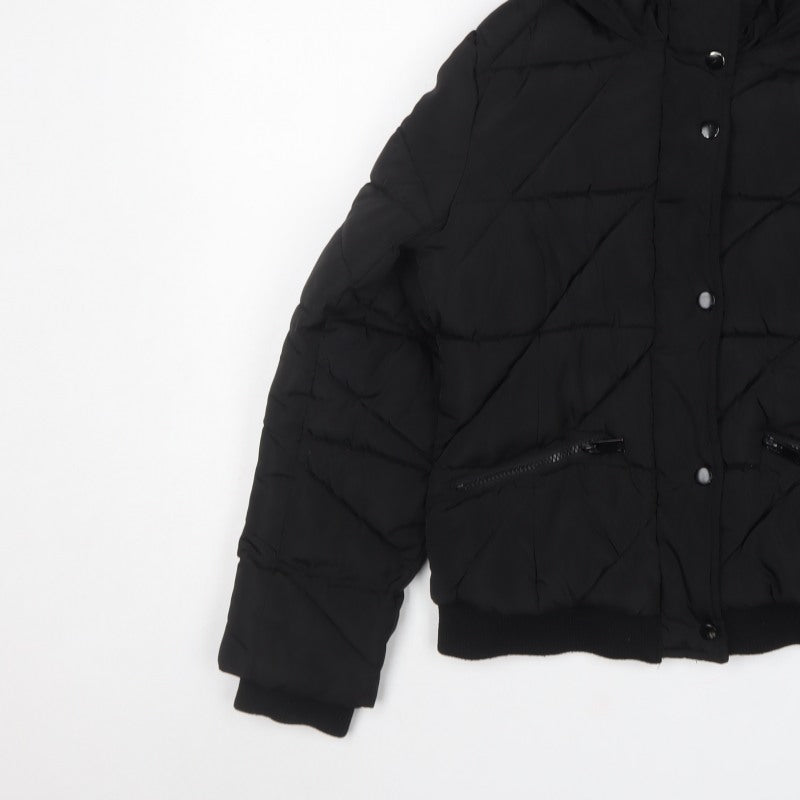 New Look 915 Girls Black 12-13 Years Hooded Quilted Puffer Jacket