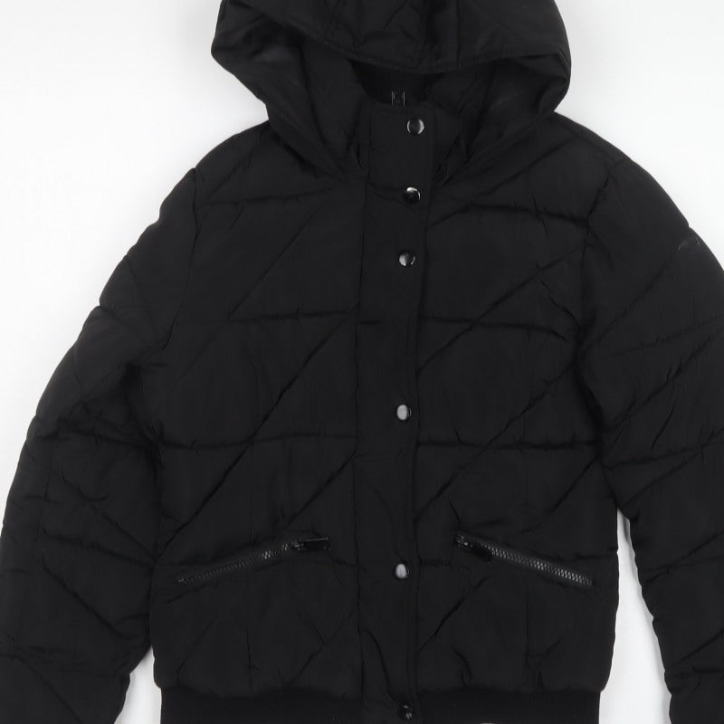 New Look 915 Girls Black 12-13 Years Hooded Quilted Puffer Jacket