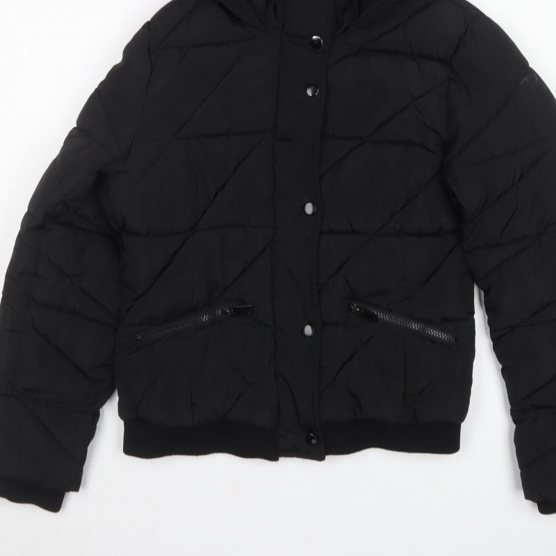 New Look 915 Girls Black 12-13 Years Hooded Quilted Puffer Jacket