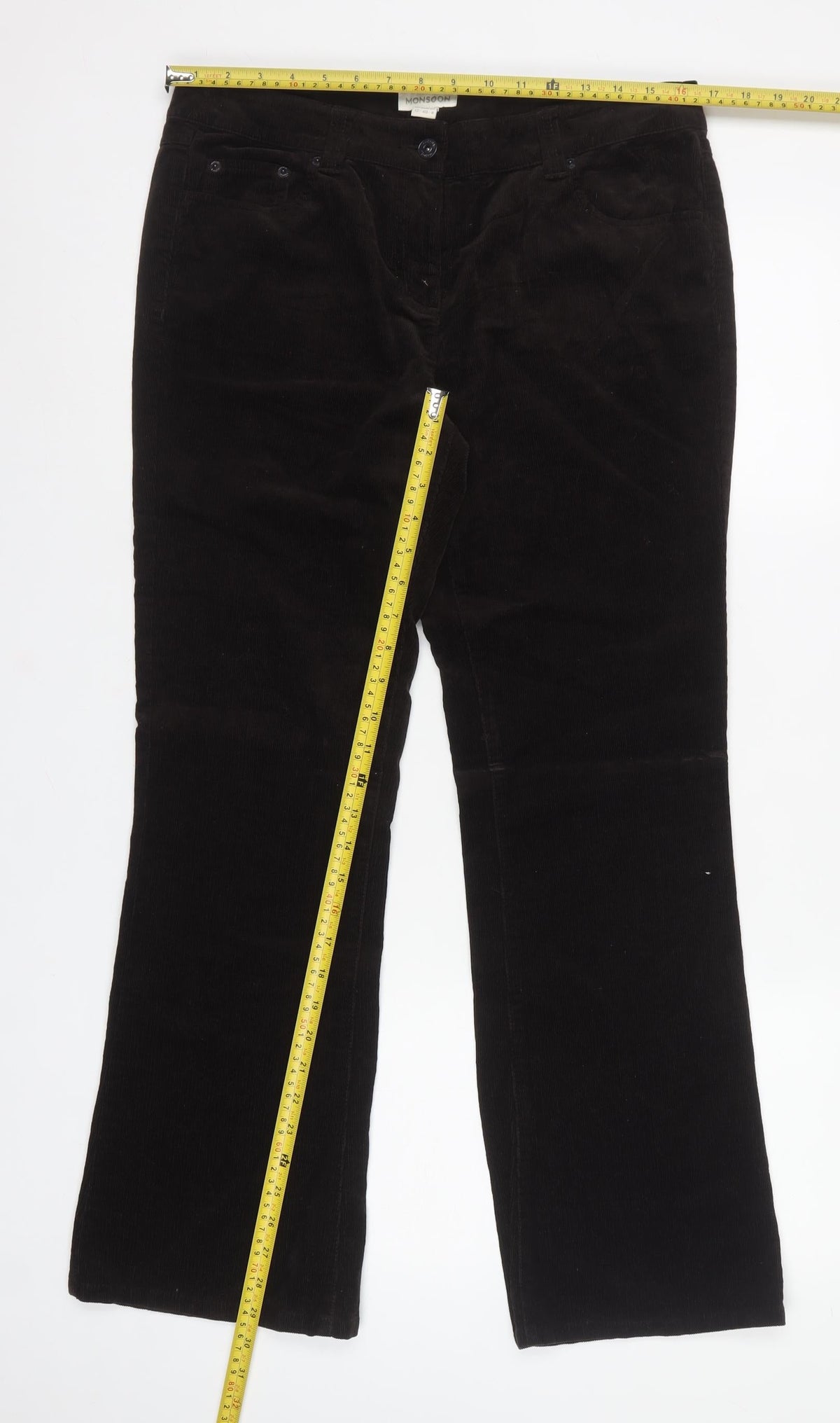 Monsoon Women Black UK 12 Short Corduroy Bootcut Trousers