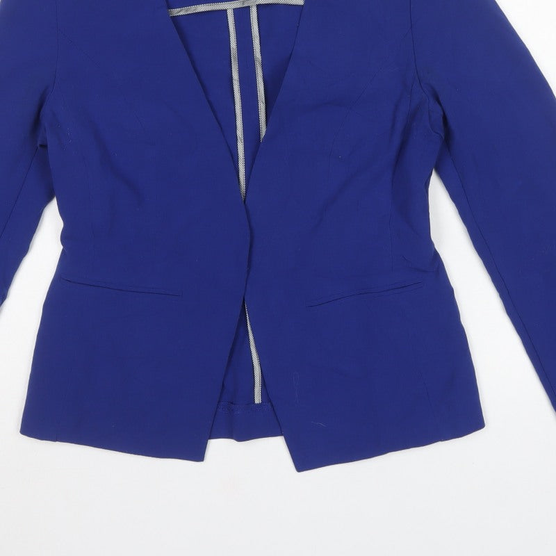 Marks & Spencer Women Blue UK 8 Petite Tailored Collarless Blazer